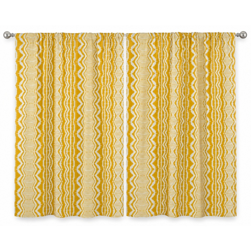 Ambesonne Yellow White Chevron 2-Panel Window Curtains 56x95 Rod Pocket
